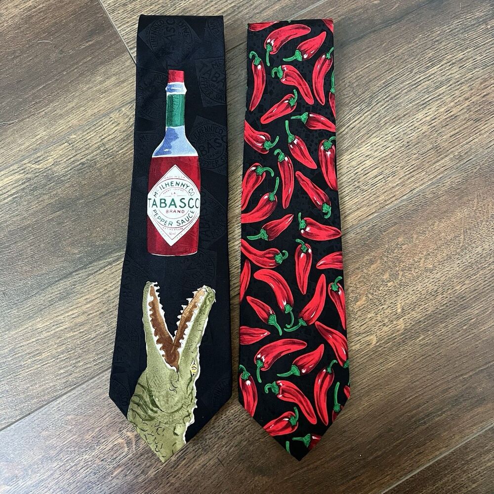 2 - 100% Silk Neck TiesAddiction Red Chili Pepper & Tabasco Alligator Hot Sauce